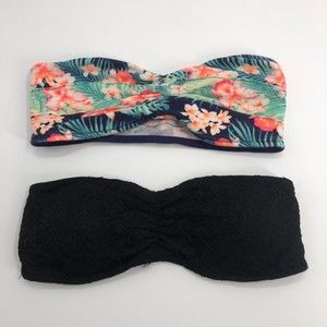 Lot of 2 Bandeau Bralette Bras Small PINK VS Tropical Print Jenni Black Lace